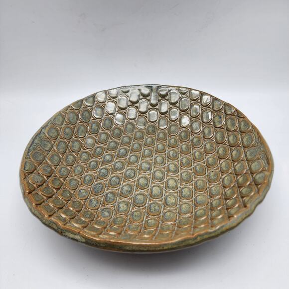 Vintage Bubble Dotted Virginia Pottery Bowl Trinket Dish Glazed Hand Made Signed - Picture 1 of 11